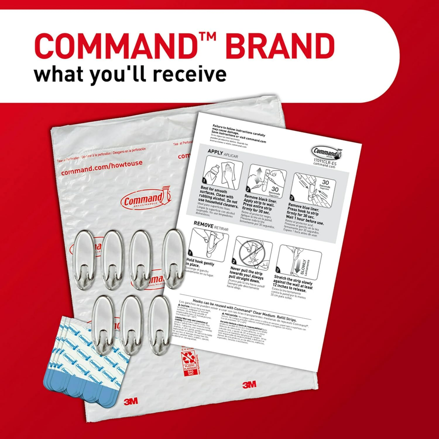 Command Medium Clear Oval Value Pack, 7 Hooks and 12 Strips, CL091-7NA image number 1