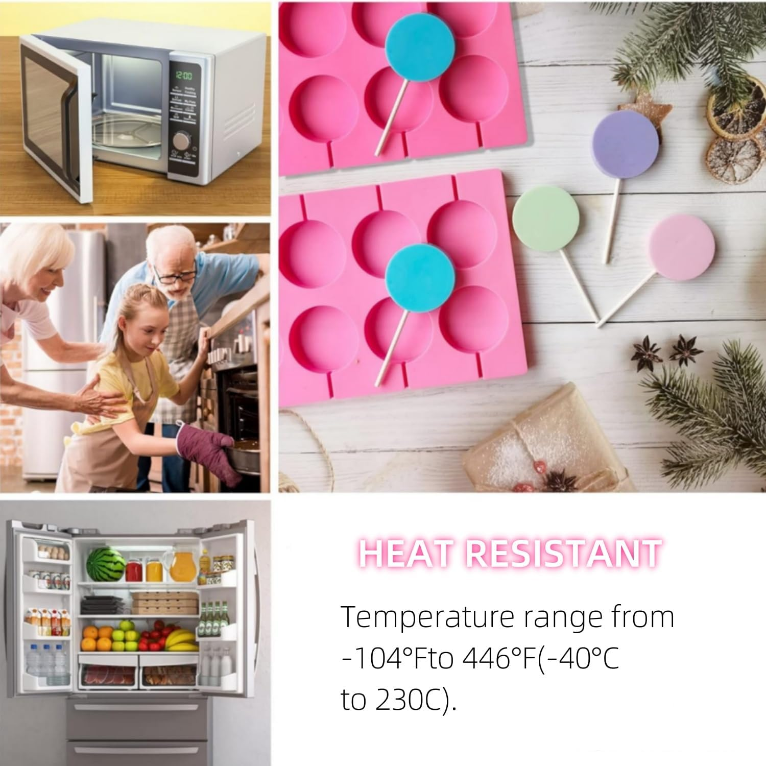 2Pcs 8-Capacity Large Silicone Lollipop Molds, Hard Candy Chocolate Sucker Mold, Candy Treat Bags, Great for Sucker, Hard Candy, Lollipop, Cake Pop (Large Round)