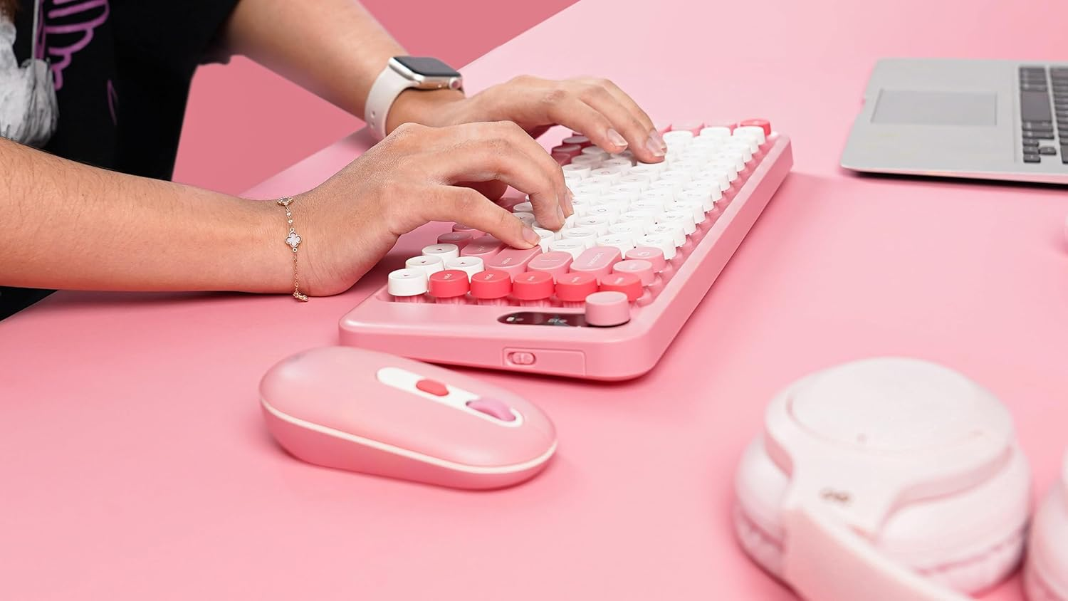 Fantech GO MOCHI85 75% Mechanical Keyboard and Mouse Combo 1600 DPI Mouse, Bt/2.4Ghz Wireless Computer Keyboard with Knob for Pc/Mac, Pink image number 4