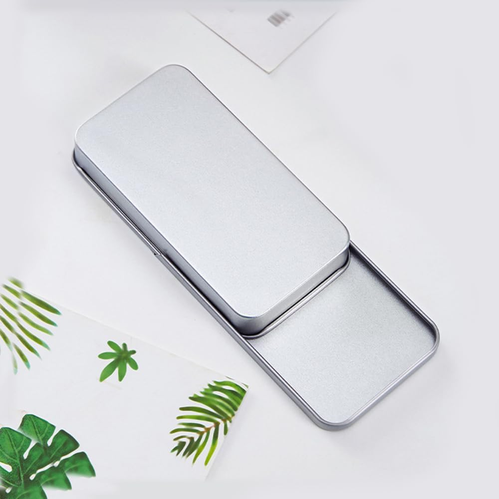16Pcs Silver Small Slide Top Tin Lip Balm Tins with Lids Rectangular Metal Tins Containers for Lip Balm Candies Jewelry Crafts Storage Kit Pills Storage Kit