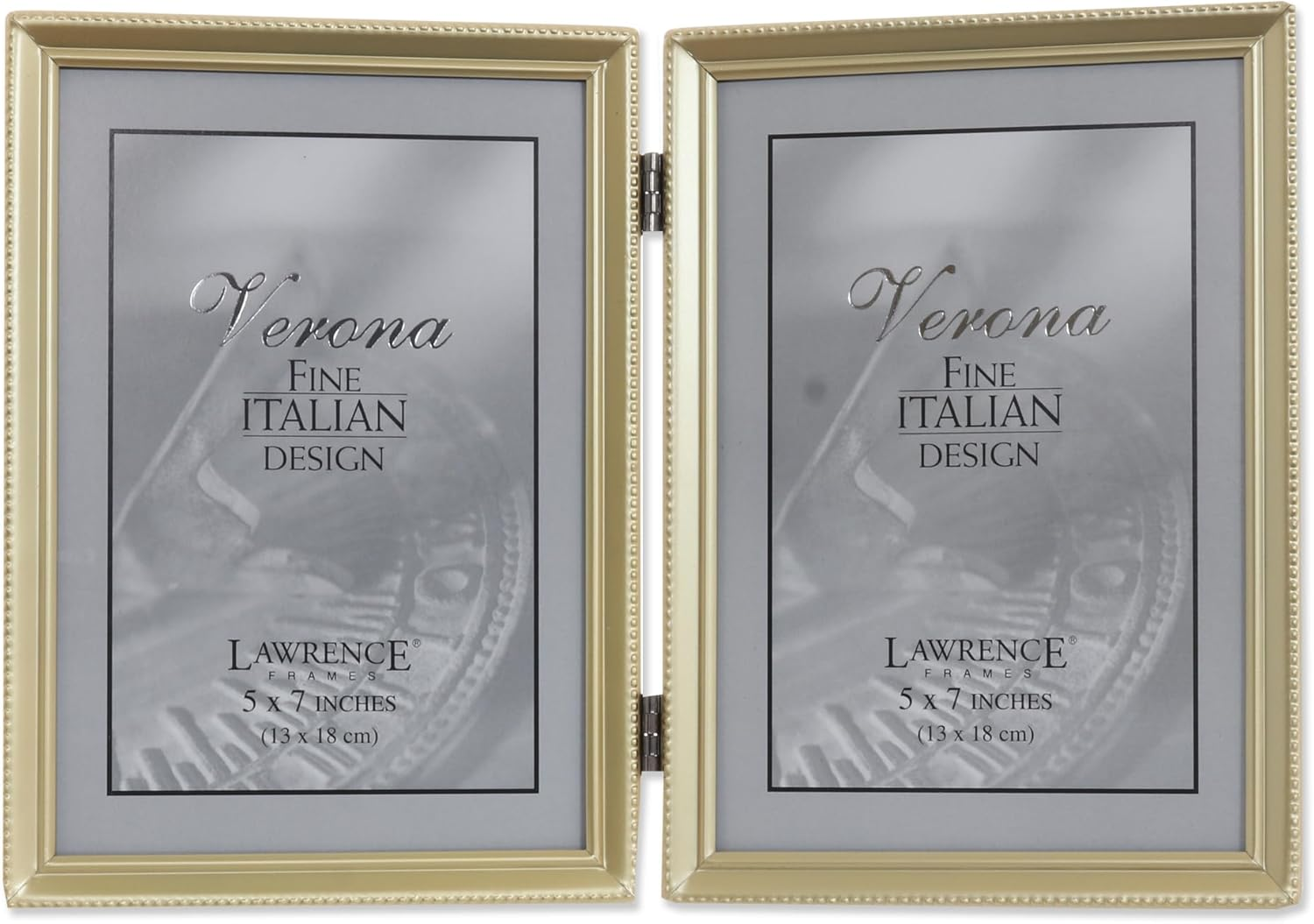 Lawrence Frames Antique Brass 5X7 Hinged Double Picture Frame - Bead Border Design image number 4