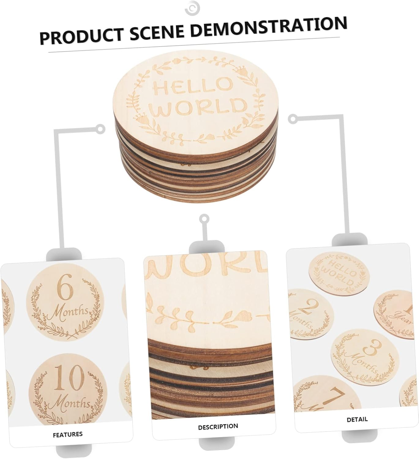 SUPVOX 14Pcs Wooden Milestone Cards for Newborn Boy and Girl Creative Birthday Growth Photo Props with Footprint and Months Signs Keepsake Parents image number 5