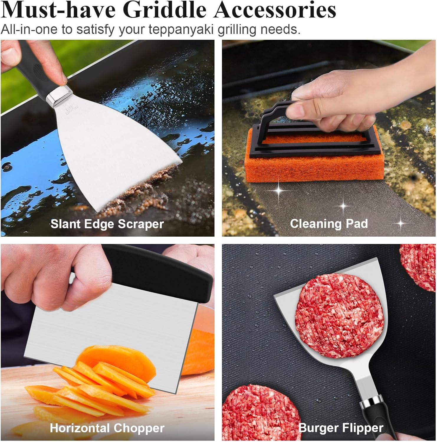 Grilliance 27Pcs Griddle Accessories Kit for Blackstone, Professional Hibachi Flat Top Grill Tools, Enlarged Spatula Gift Set with Basting Cover，Burger Press Patty Maker for Outdoor BBQ Teppanyaki image number 1