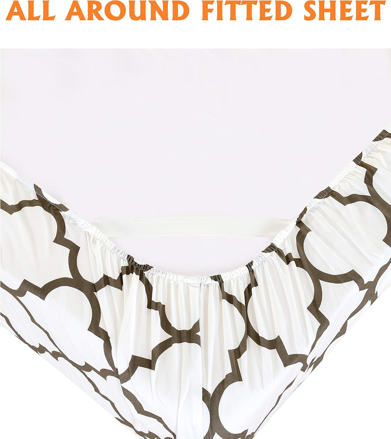 Elegant Comfort Luxury Soft Bed Sheets Quatrefoil Pattern 1500 Thread Count Percale Egyptian Quality Softness Wrinkle and Fade Resistant (6-Piece) Bedding Set, King, White image number 3