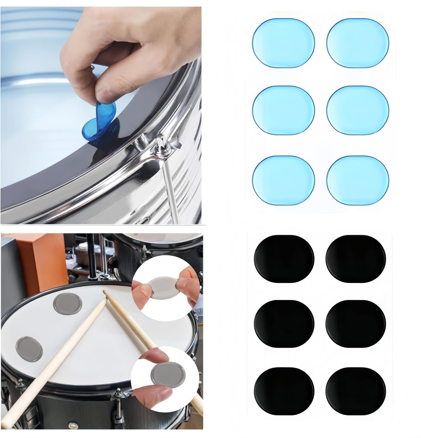 Ai-Oumleef Drum Dampeners, 30 Pieces Gels Silicone Gel Pads, Drum Dampeners Gel Pads, Soft Drum Dampeners for Drums Cymbals Tone Control (Blue, Black, Transparent White, Gray) image number 2