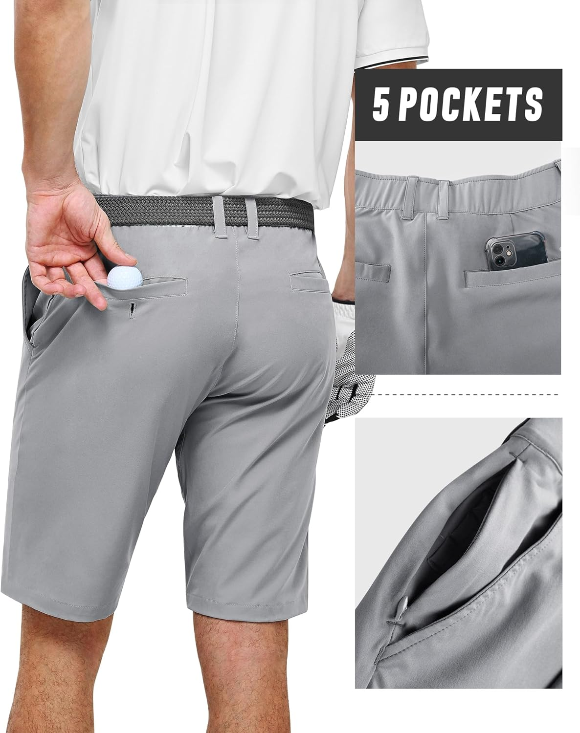 33,000Ft Men'S Golf Shorts Dry Fit, 11" Lightweight Quick Dry Golf Stretch Bermuda Shorts Performance Casual Shorts with Pockets for Golf Travelling and Working image number 5