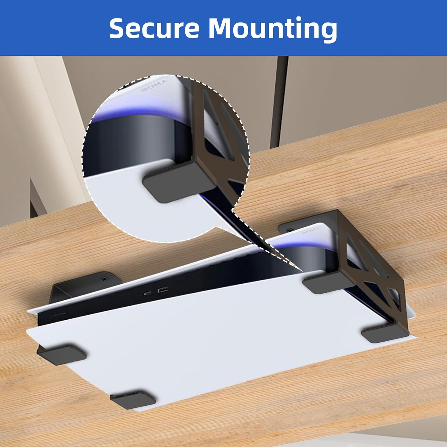 FOROIRON under Desk Holder for Ps5,Stealth Mount Compatible with Playstation 5 Disc & Digital Edition Stand image number 6