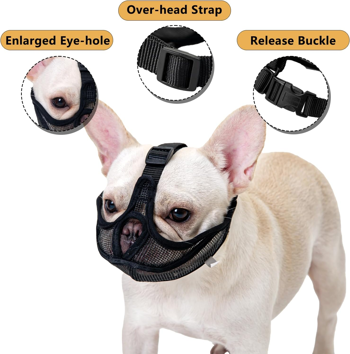 Ohcozzy Short Snout Dog Muzzle, Won&rsquo;T Cover Forehead Bulldog Muzzle Adjustable Breathe Mesh, anti Bitting Chewing Barking（S,Black） image number 4