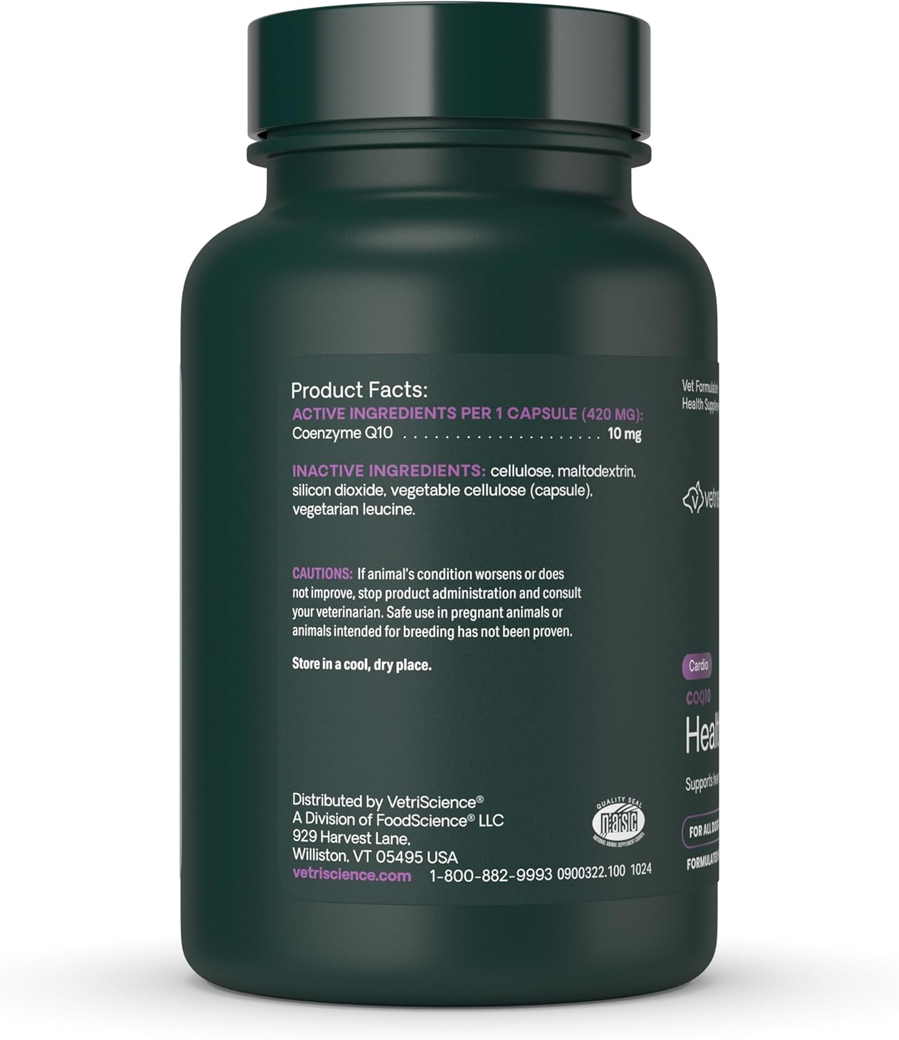 Vetriscience Coq10 Healthy Heart Easy-Open Capsules, Coenzyme Q10 Cardio and Healthy Aging Supplement for Dogs and Cats, Heart Support Supplement with 10 Mg Coq10, 100 Count image number 1