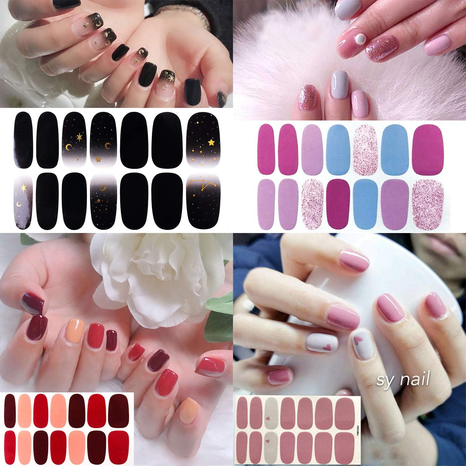 JERCLITY 24 Sheet Solid Color Nail Polish Strips - Press on Nail Stickers & Wraps for Women'S Nail Art with Nail File image number 2