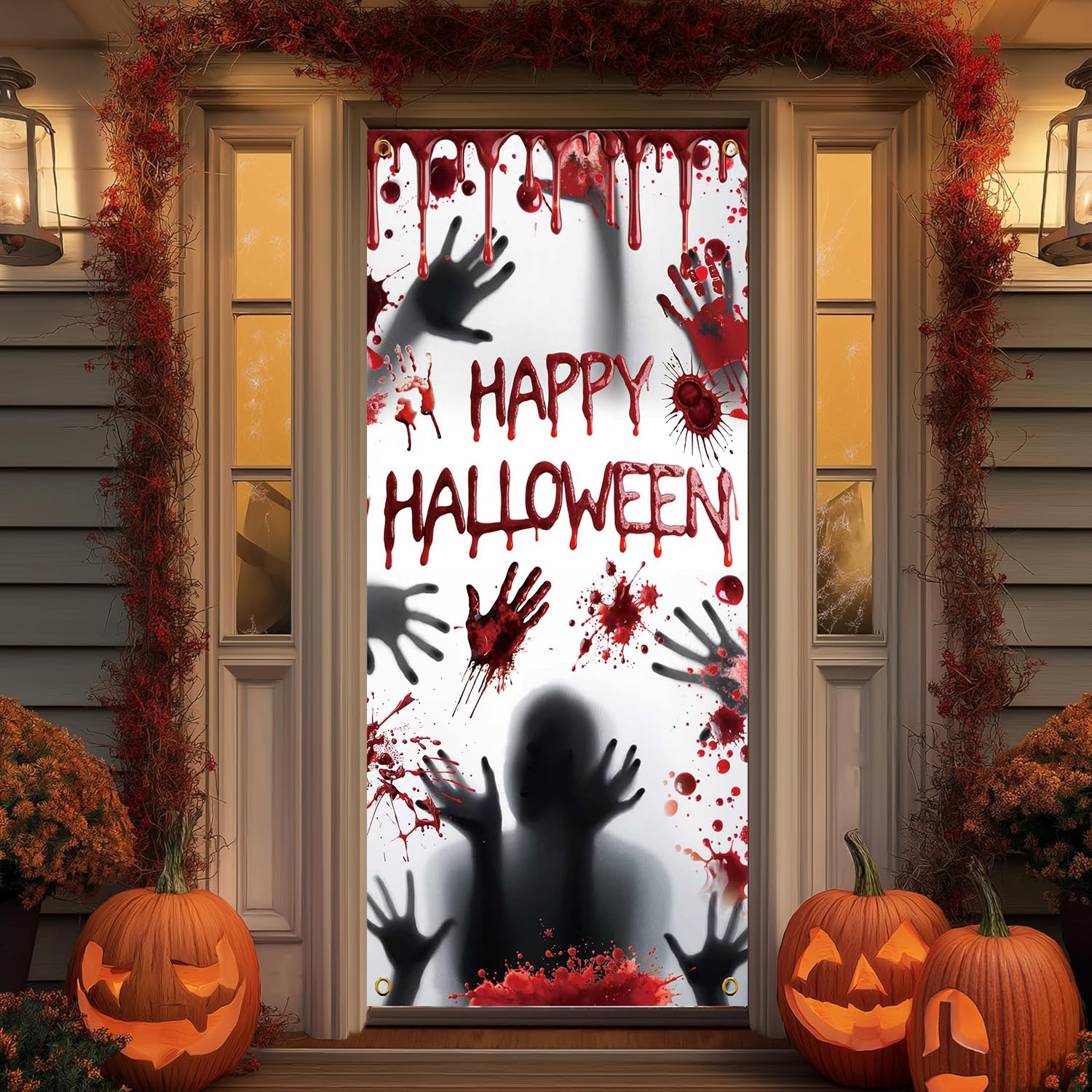 Halloween Door Decorations Halloween Door Cover Large Fabric Decorations for Front Door Porch Sign for Halloweens Party Decorations (B)