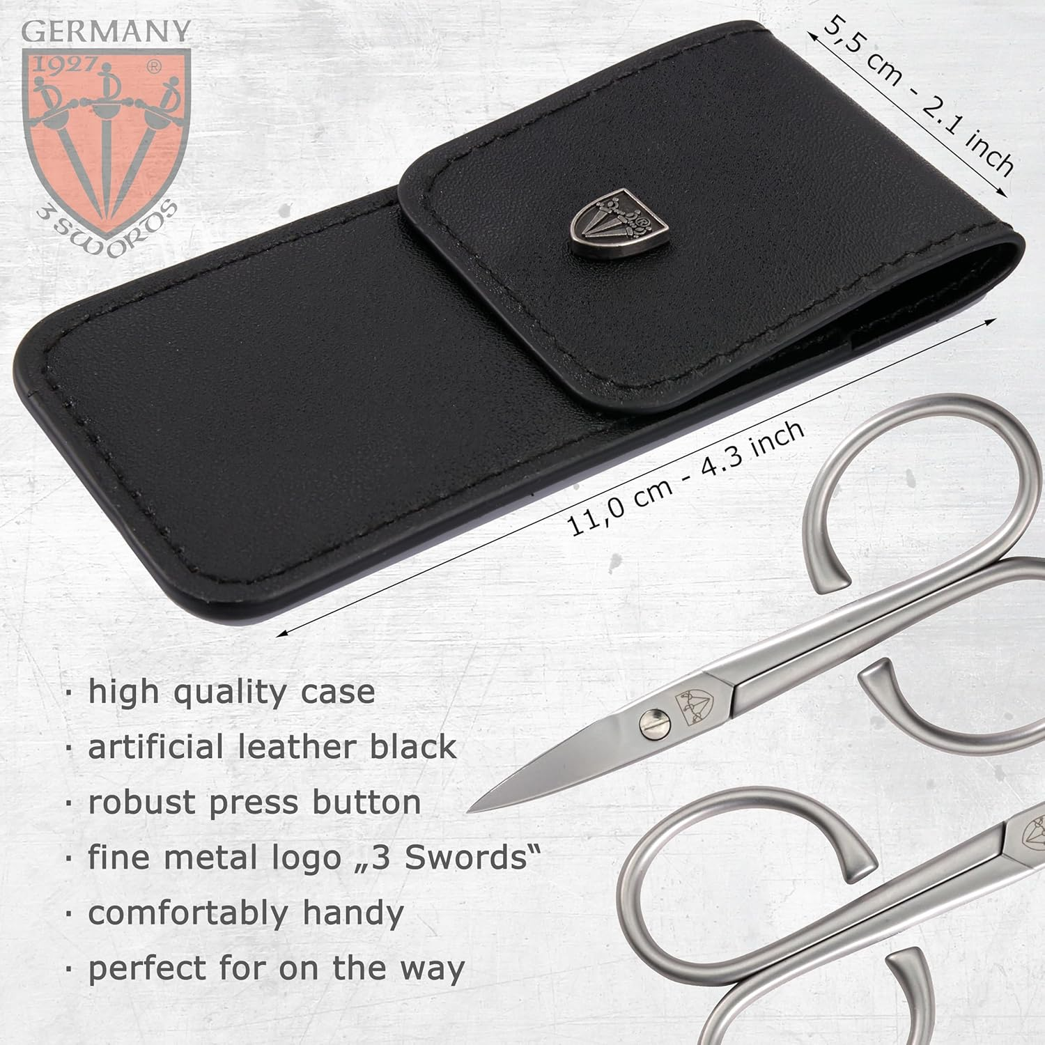 3 Swords Germany - Brand Quality STAINLESS STEEL INOX CURVED NAIL SCISSORS with Case Manicure Pedicure Grooming for Professional Finger & Toe Nail Care by 3 Swords, Made in Solingen Germany (7384) image number 3