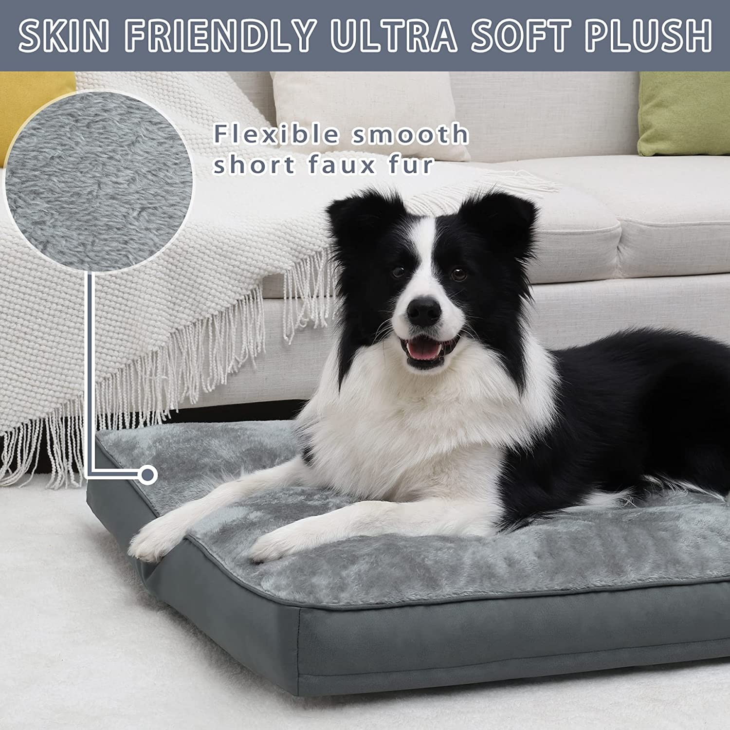 Dog Crate Bed Waterproof Deluxe Plush Dog Beds with Removable Washable Cover Anti-Slip Bottom Pet Sleeping Mattress for Large, Medium, Jumbo, Small Dogs, 35 X 22 Inch, Gray image number 5