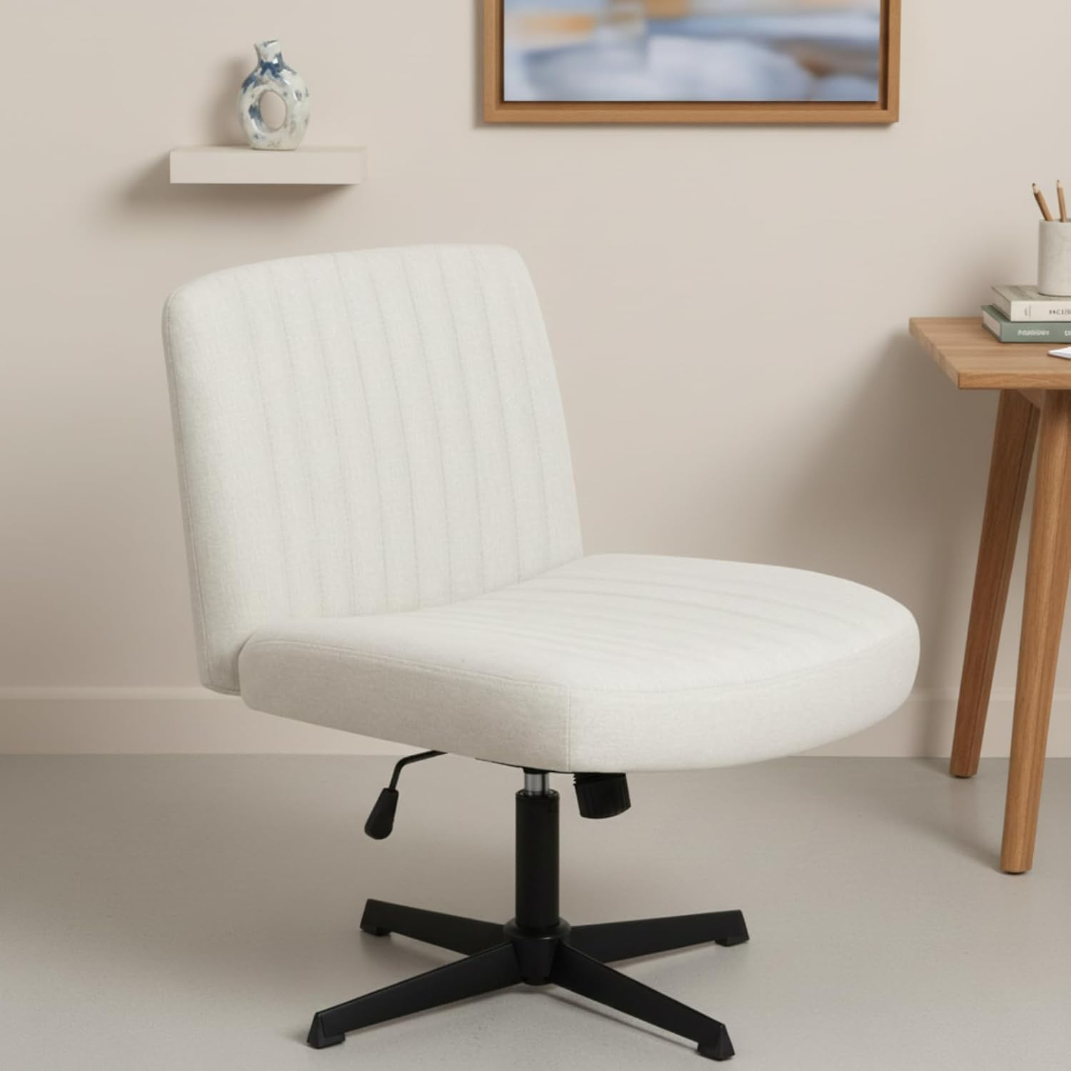 Set of 2 Criss Cross Legged Chair Armless Office Chair Desk Chair Vanity Chair for Home Office (2, Beige, 40-50Cm)