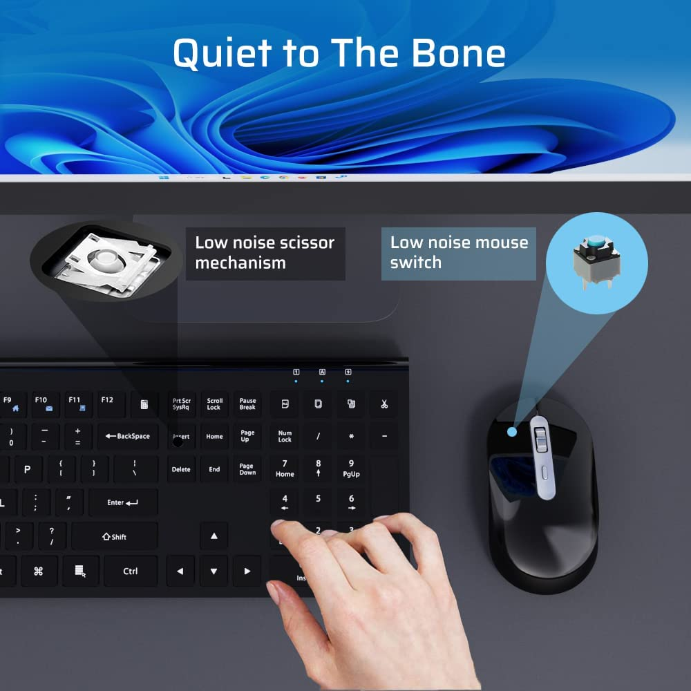 Rechargeable Wireless Keyboard and Mouse Combo,Ergonomic Full Size Design Wireless Keyboard with Number Pad Wireless Keyboard and Mouse for MAC Windows Black image number 5