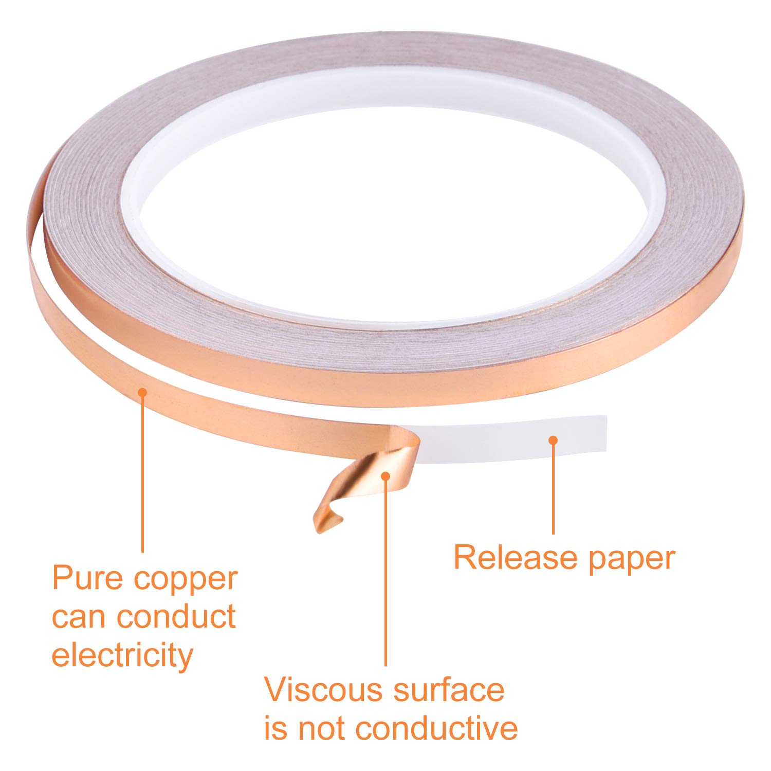 FEPITO Copper Foil Tape (0.24 Inch X 66 Feet) for Guitar and EMI Shielding, Snail Protection, Stained Glass, Arts, Crafts, Electrical Repairs, Grounding Conductive Adhesive image number 4