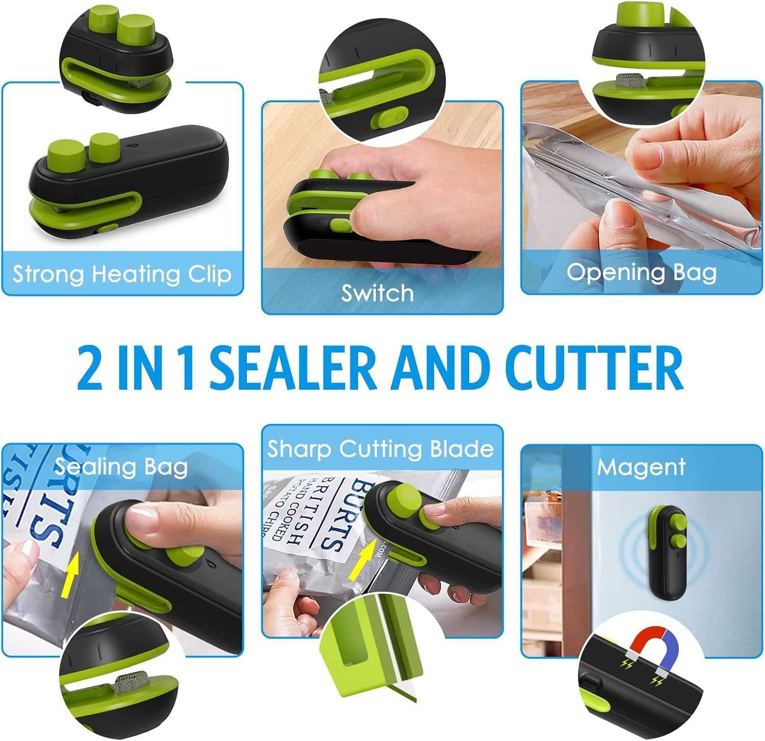 AMIR Mini Bag Sealer, Handheld Heat Sealer, 2 in 1 Plastic Bag Sealer, Portable Heat Vacuum Sealer, Rechargable Mini Sealing Machine, for Plastic Bags Chip Bags Food Storage -Black image number 4