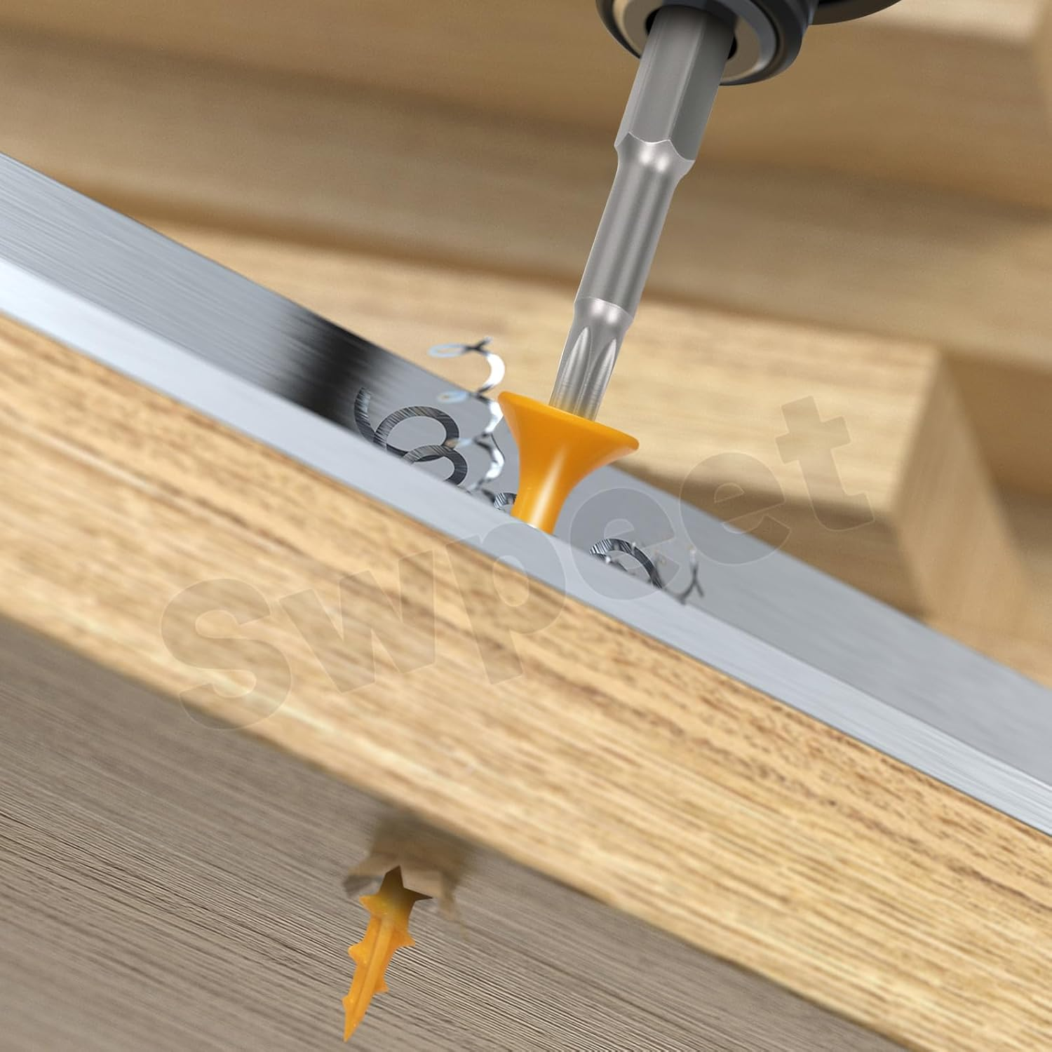 Swpeet 61Pcs 5 Sizes Khaki Deck Screws with T25 Star Bit Assortment Kit, T25 Star Torx Drive Flat Head Screws Rust Resistant, Exterior Ceramic Coated Wood Screw for Exterior Wood Projects image number 2