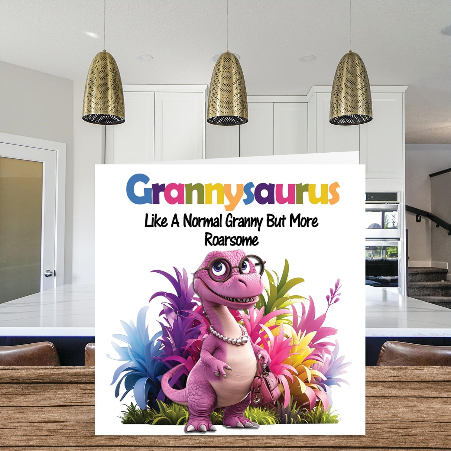 Granny Birthday Card - Roarsome Grannysaurus - Happy Birthday Card for Granny Gran from Grandson Granddaughter, 145Mm X 145Mm Dinosaur Bday Greeting Cards image number 5