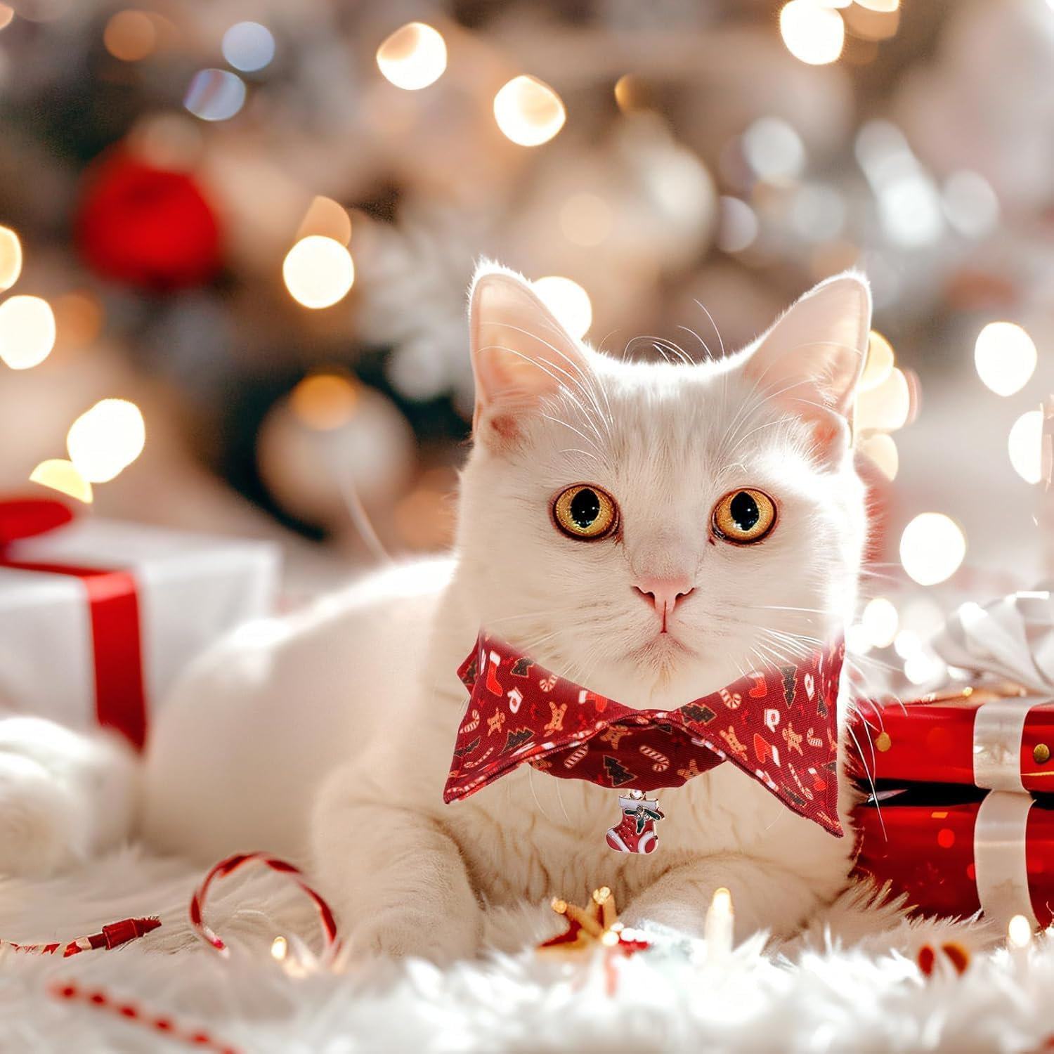 2Pcs Christmas Kitten Collars, Christmas Cat Collar Breakaway Cat Collars Santa Candy Snowflake Red Green Cat Collars Cute Holiday Cats Collar Xmas Accessories for Pets (Green, Red, 1Cm*（18~28Cm）)