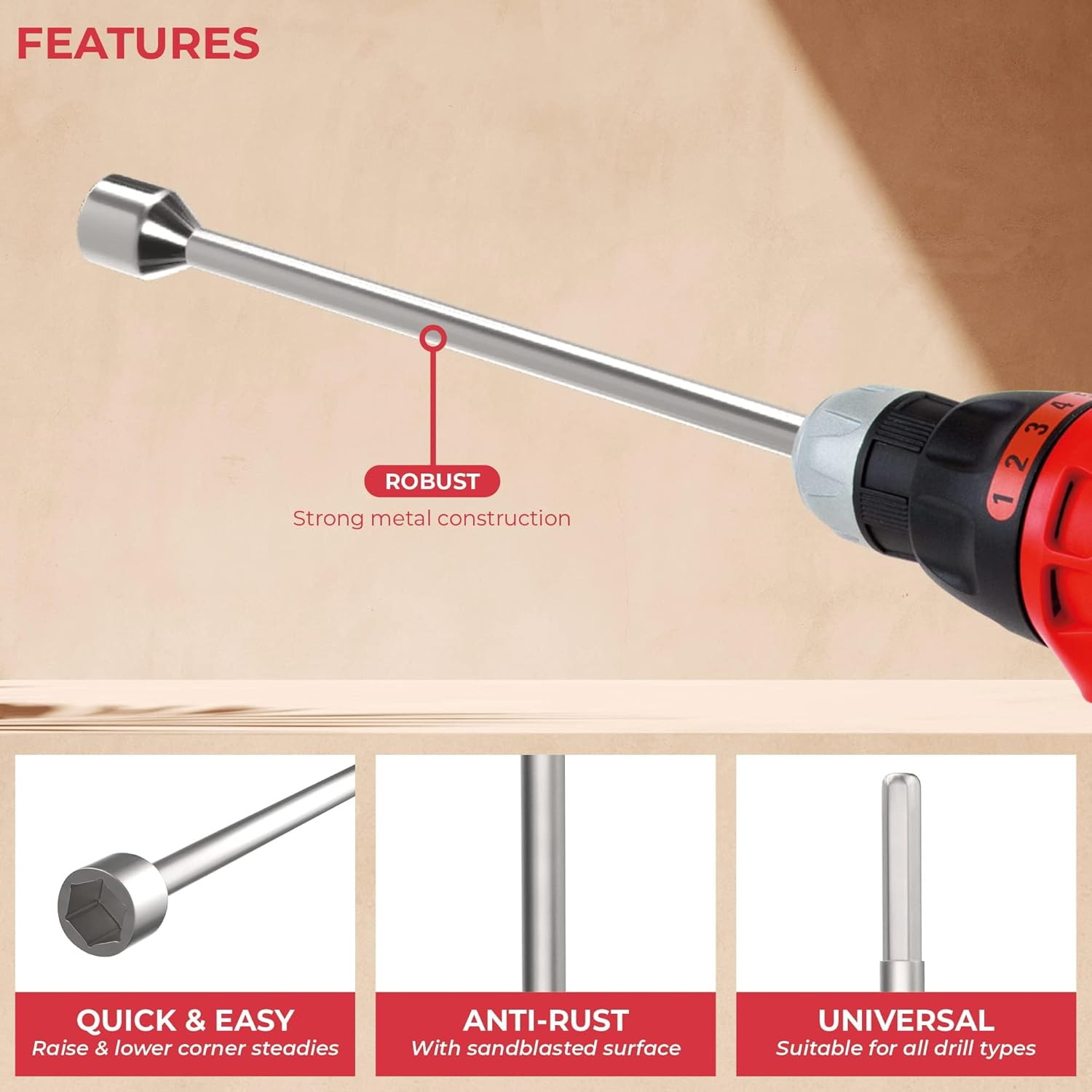 Corner Steady Caravan Leg Winder Drill Attachment - Stand Jack Extension Socket 19Mm Electric Drill Attachment - Caravan Drill Leg Winder Adapter for Caravan Corner Steadies (30Cm)