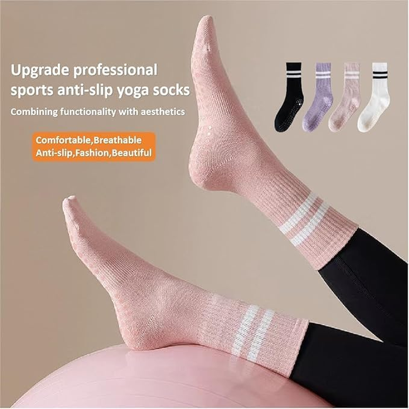 4 Pairs Womens Pilates Socks with Grips Non Slip Yoga Socks Barre Gym Athletic Grippy Socks for Women image number 1