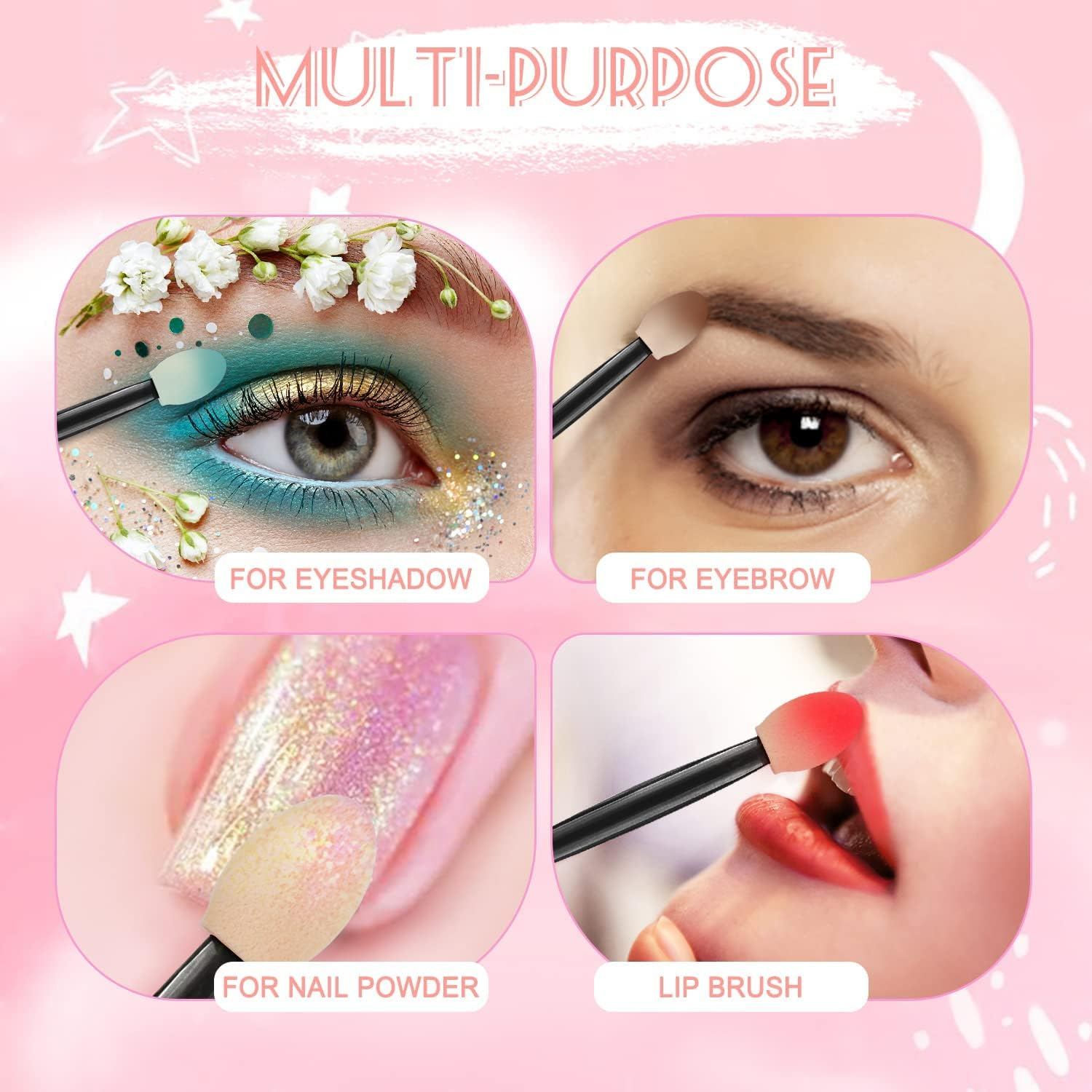 Manqianxun 50 Pack Eyeshadow Applicators, Disposable Eyeshadow Sponge Brush, Double-Sided Eye Makeup Sponge Applicators image number 5