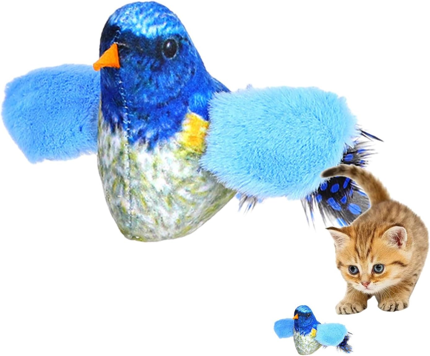Interactive Bird Toy for Cats - Plush Cat Toy Bird Chirp,Electronic Chirping Bird, Flapping Squeaky Cat Toys for Boredom, Exercise, Cats to Alone - Colorful Feathers image number 3