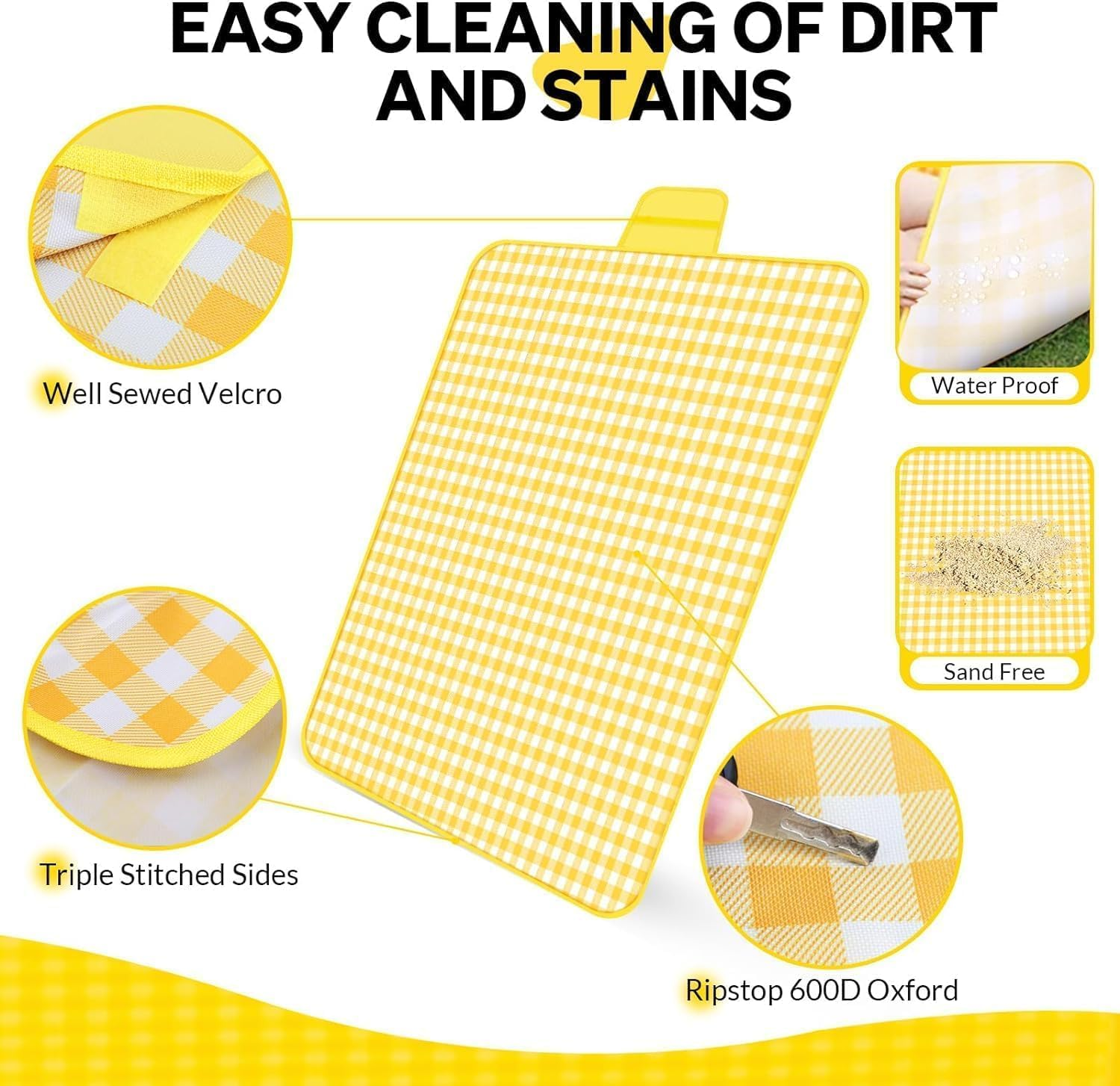 QAUARUMSUN Outdoor Picnic Blanket Foldable Extra Large Beach Blanket Oversize 79''*79'' Waterproof Sandproof Camping Picnic Rug with Carry Strap Portable Picnic Mat for Travel Picnic Outdoor image number 4