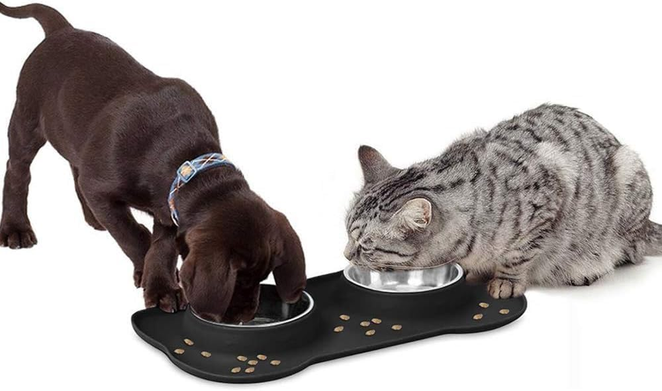 Dog Bowls Double Stainless Steel Pet Bowls for Food and Water with a No-Spill Silicone Mat Foldable and Compact Double Pet Bowls Feeder Bowl for Dogs Cats and Pets (Small) image number 1