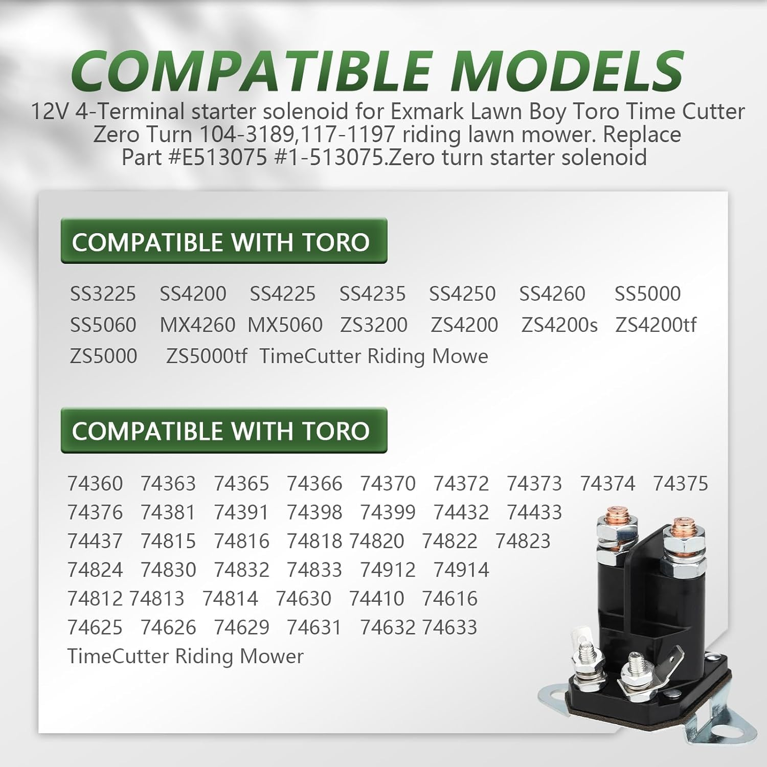 117-1197 Starter Solenoid for Toro Exmark Timecutter Ss5000 Z4200 Ss4225 Ss4235 Zero Turn Lawn Mower, Replace Part #784-1221-210 104-3189 E513075 1-513075 212655 28-4210 47-1910 image number 4
