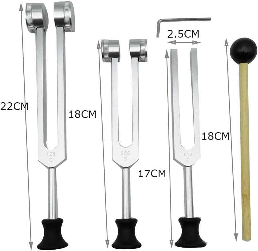 Tuning Forks Set,Armastuse 4 Pack Tuning Fork Set(128Hz, 256Hz, 512Hz) with Tuning Fork Hammer for Sound Sound Vibration Tool(Silver) image number 2