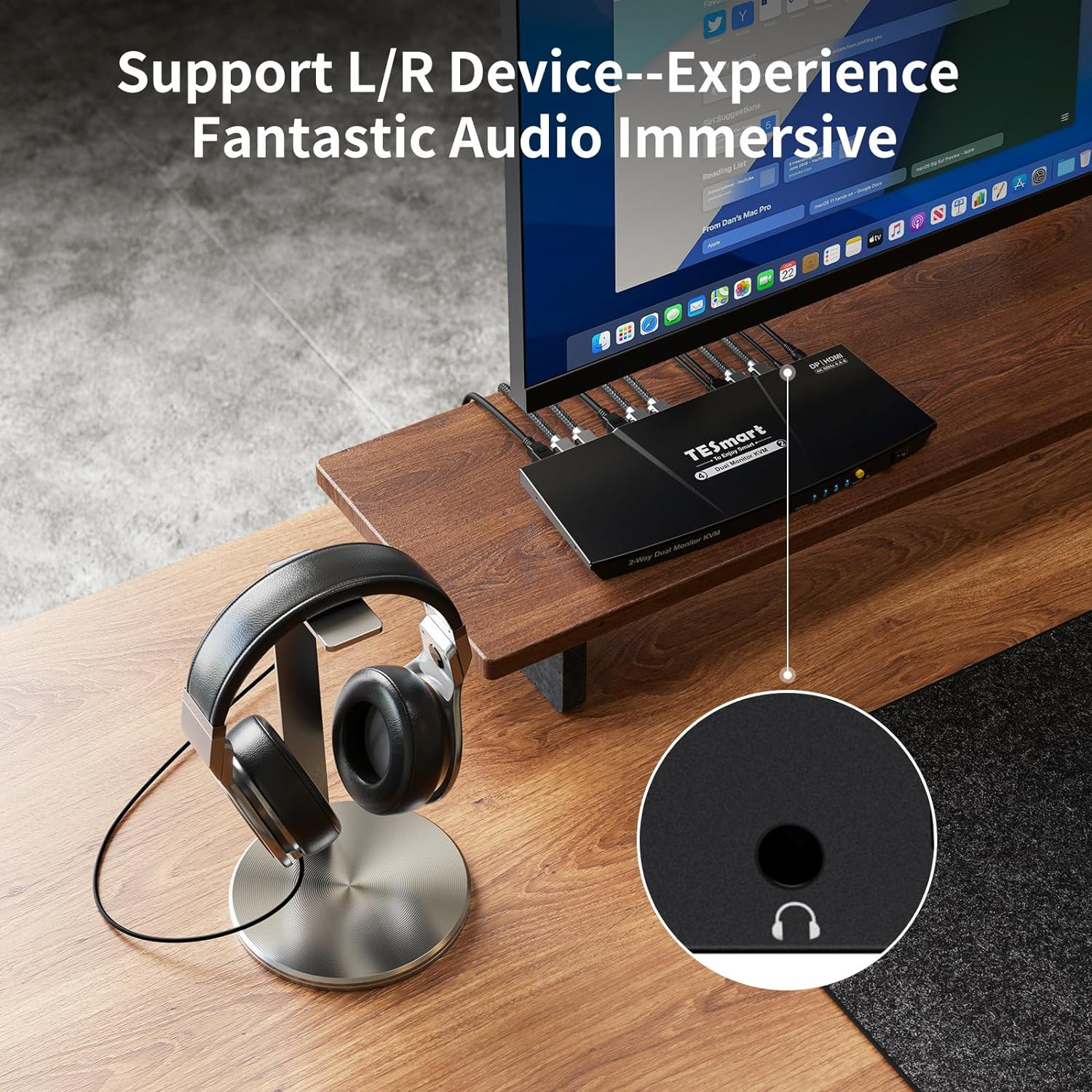 Tesmart Displayport HDMI KVM Switch Dual Monitor 4K60Hz, 2 Monitors 2 Pcs KVM Switch with EDID Emulator, 2 Port Extended Display & L/R Audio, USB 2.0, with Input Cable | for Home Office/Gaming image number 1