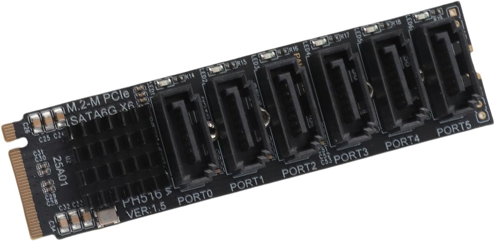 Bewinner M.2 to SATA3.0 Expansion Card 6 Portssata 3.0 Controller Pcie Expansion Card for ASM1166 Chip Adapter Card PCIE3.0 X2 16Gbps SATA3.0 6Gbps X 5 Support 6 SATA Devices image number 1