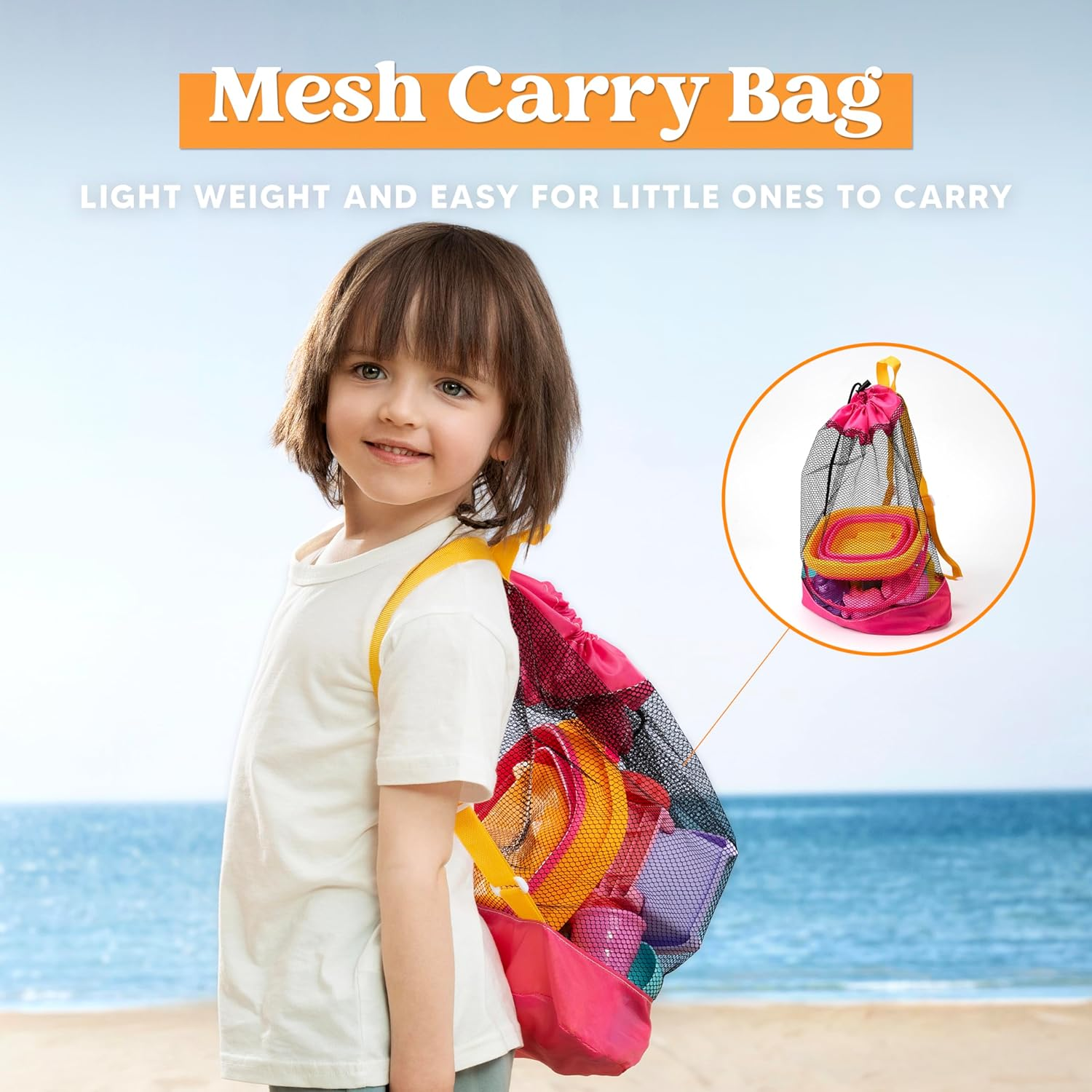 Sloosh Beach Sand Toys Set - Pink Dump Truck Car Toy with Sand Molds, Collapsible Buckets Mesh Bag Shovels Castle Ice Cream Mold for Ages Kids Toddlers Sandbox Toys Gifts Travel Vacation (Foods)