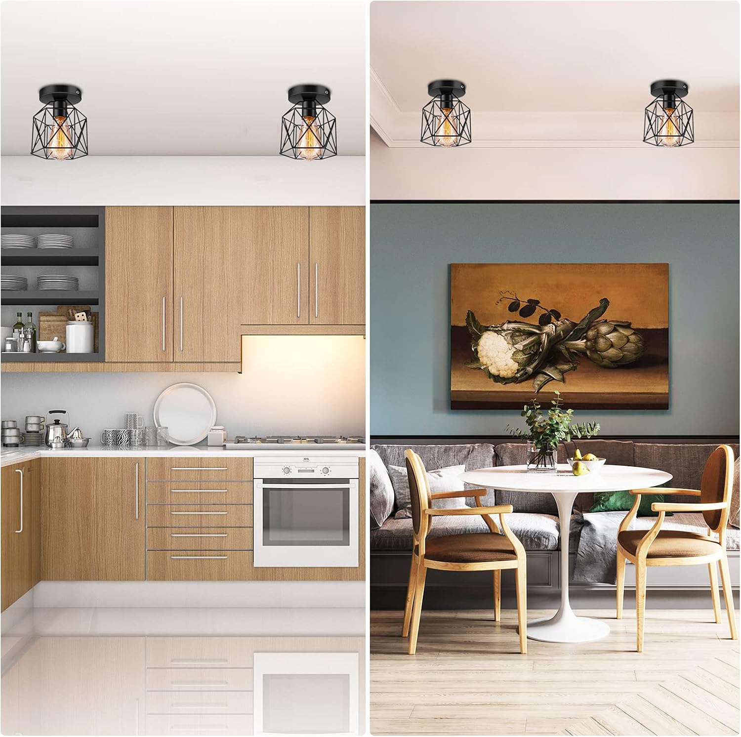 Licperron Hallway Light Fixtures Ceiling Mount, E26 E27 Retro Black Industrial Semi Flush Mount Ceiling Light for Porch Hallway Kitchen Farmhouse Lighting, 2 Pack, RV Light Fixtures, UL Approval image number 6