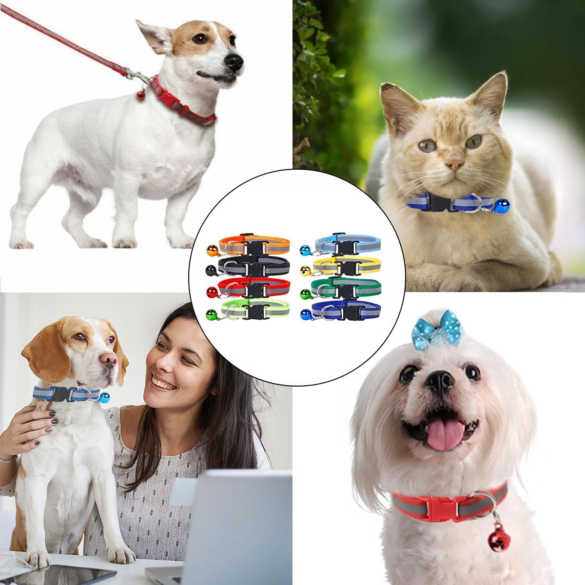 Reflective Cat Collar, 8 Pieces, Adjustable Cat Collars, Reflective Cat Collar, Collar Cat with Safety Clasp, Adjustable Kitten Collar, Reflective Collar