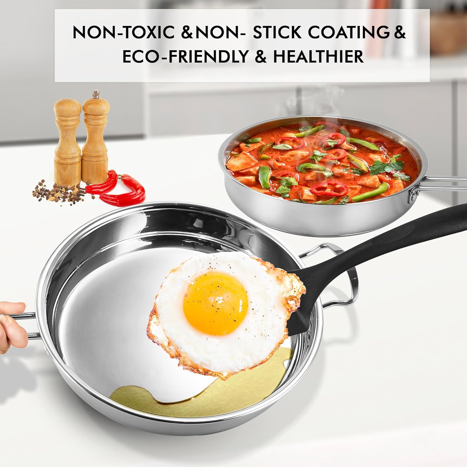 ASKSCICI 10-Piece Stainless Steel Cookware Set: Premium Kitchen Pots and Pans Set with Ergonomic Handles, Induction Compatible - Includes Saucepans, Skillets, Dutch Oven, Stockpot, Steamer, and More image number 1