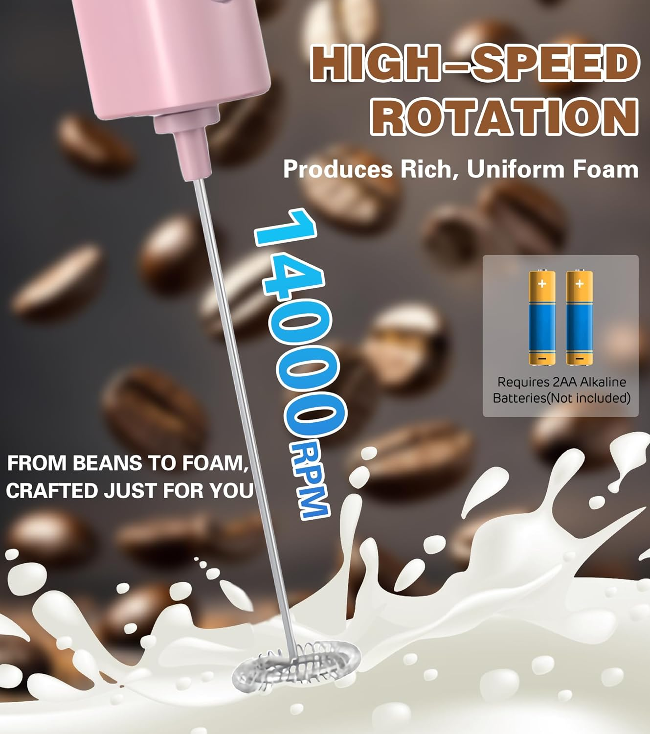 Milk Frother Handheld Powerful Mixer Mini Hand Blender for Perfect Lattes, Cappuccinos & More &ndash; Portable Frother Maker Stainless Steel Whisk image number 2