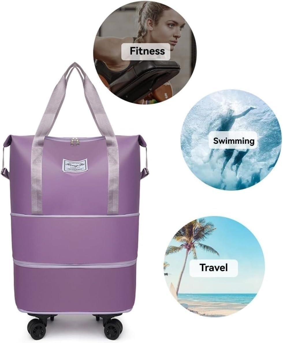 Kulken Travel Bag with Wheels, Kulken 2025 New Large Capacity Travel Bag - Universal Wheel Removable, Expandable Foldable Duffle Bags, Wide-Open Travel (Dark Purple) - Black image number 7