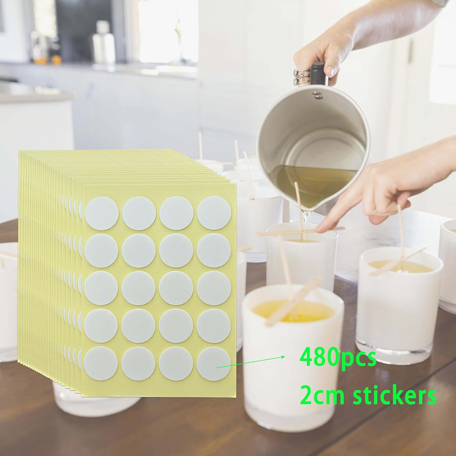 480PCS Candle Wick Stickers, White, Heat Resistant, Double-Sided, Self-Adhesive, Indoor Use, Candle Making Supplies image number 5