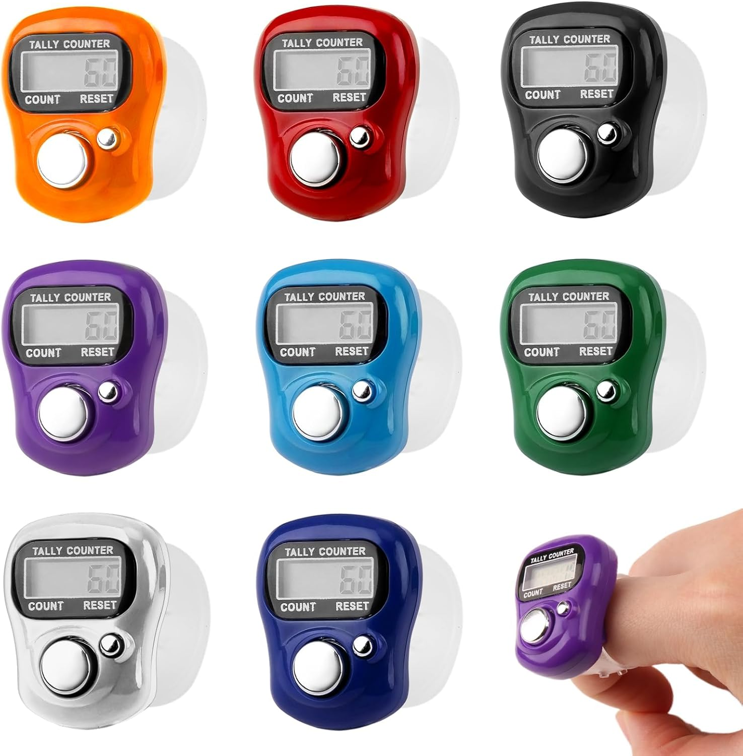 8 Pcs Electronic Finger Tally Counter Mini LCD Digital Display Tally Counter, Handheld Counter Clicker Pitch Counter, Resettable Finger Hand Tally Counter for Golf Coaching Knitting, Lap, Fishing Row