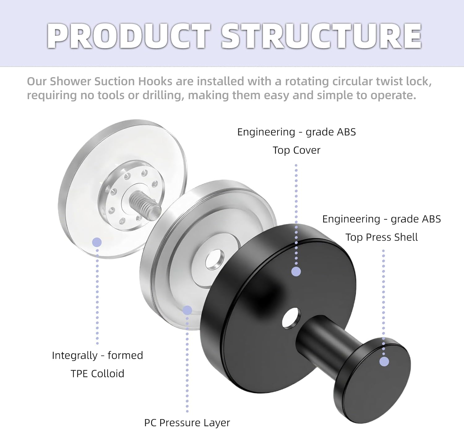 Suction Cup Hooks 4 Pcs Wall Hooks for Bathroom, Shower, Mirror, Towels, No-Drill, Waterproof and Rustproof (Black) 11 image number 6