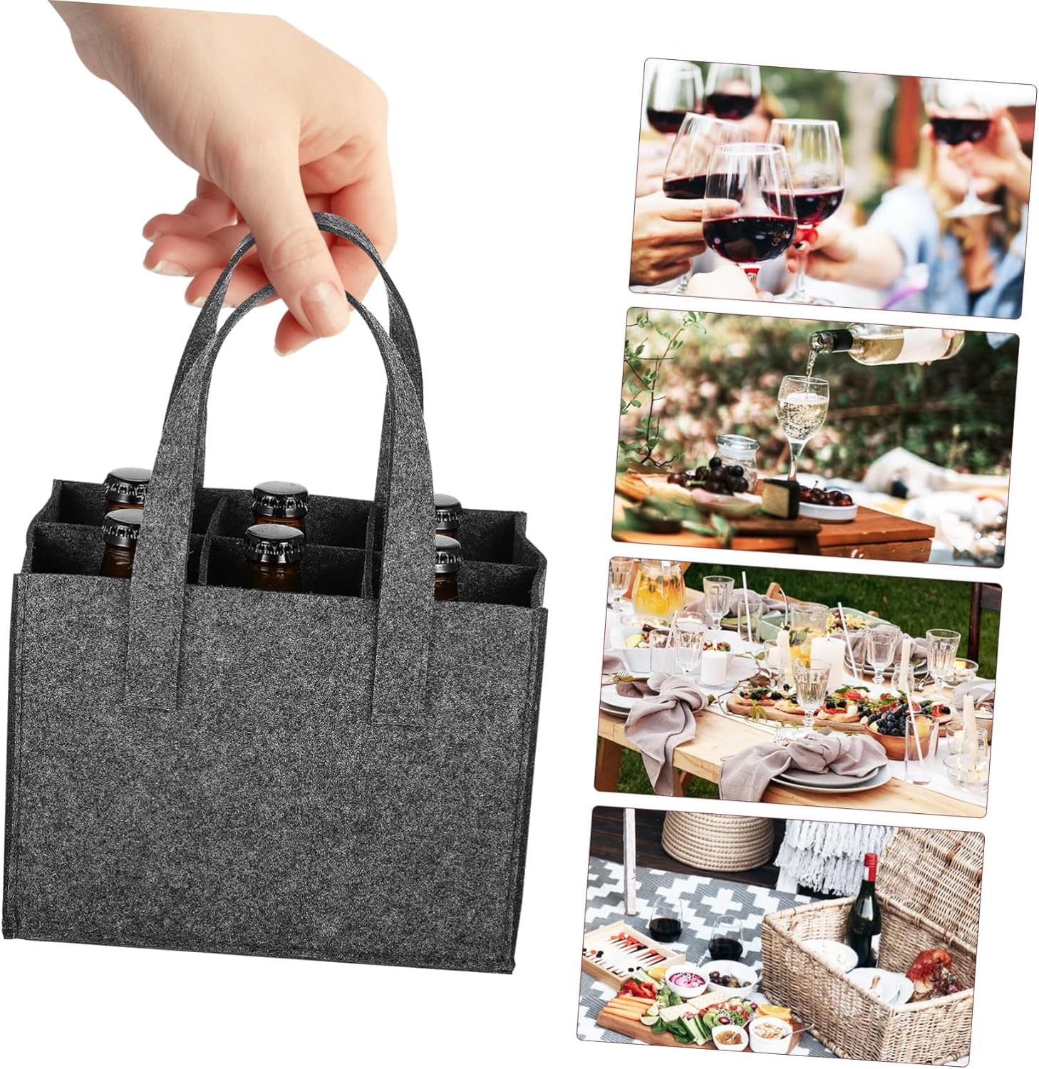 ORFOFE 4Pcs Felt Bottle Carrier Bag Reusable Wine Tote with Divider for Bottles Portable Handbag for Travel Camping and Picnics Versatile Storage and Shopping image number 6