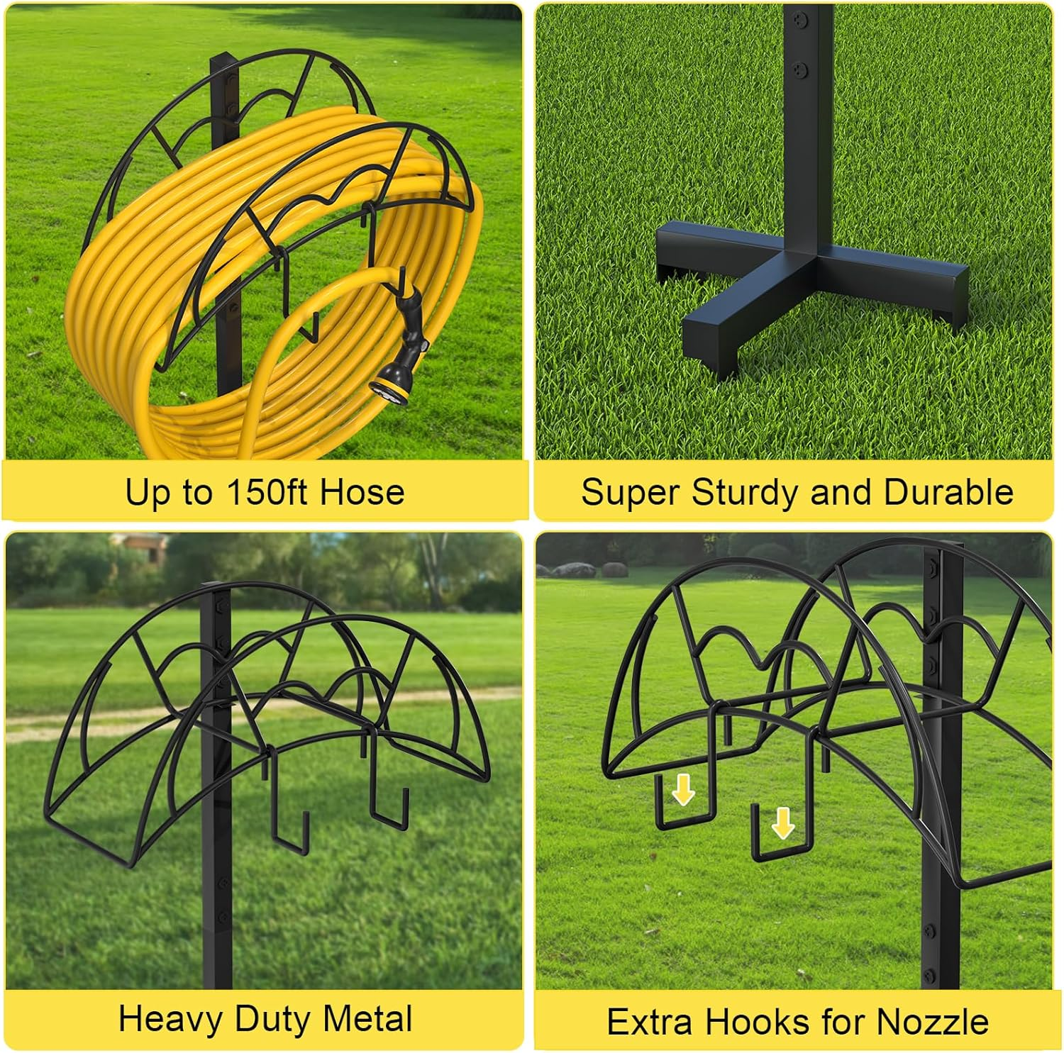 Vygrow Garden Hose Holder Freestanding, Heavy Duty Metal Water Hose Holders for Outside, Detachable Garden Hose Storage Stand Rack, Black image number 3