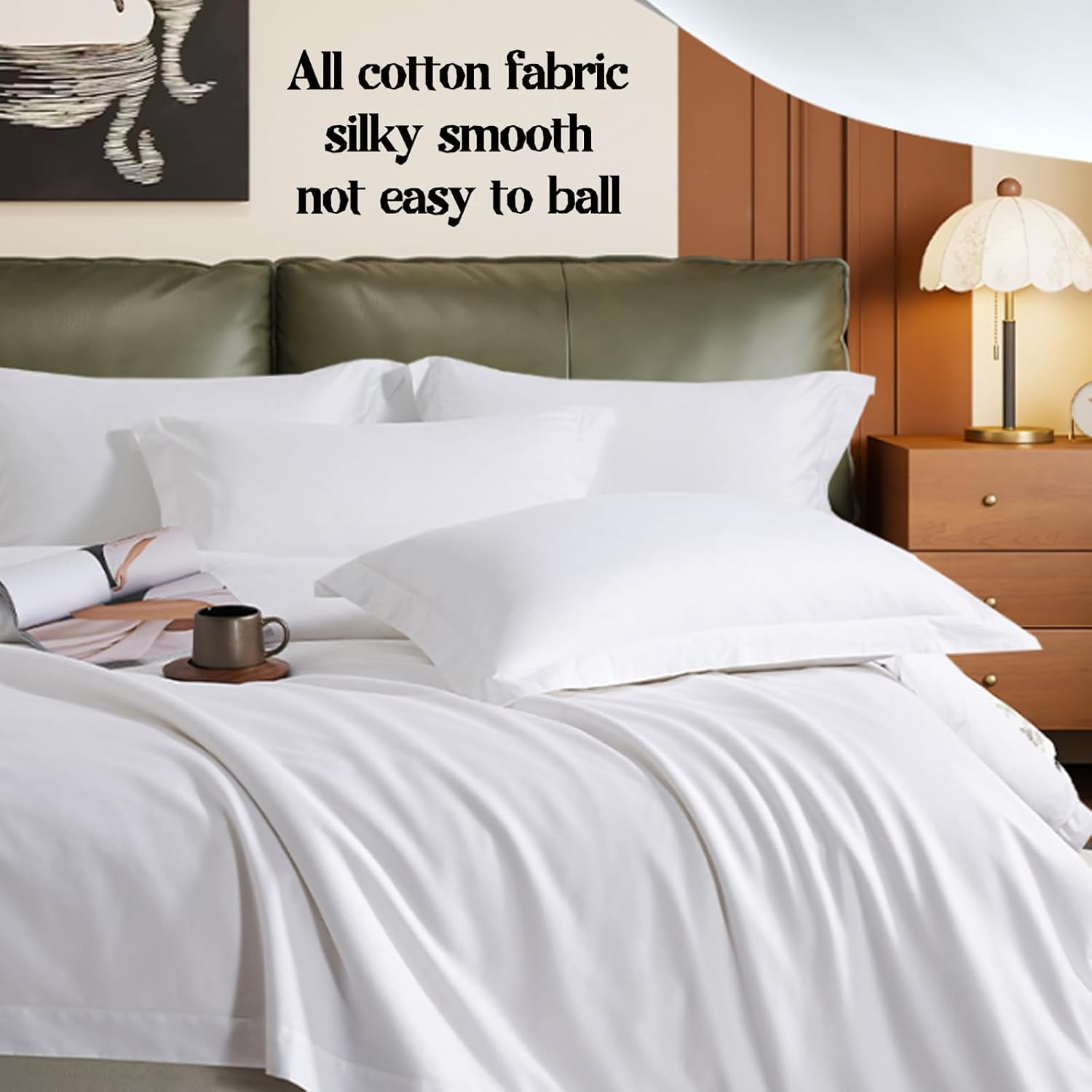 Five-Star Hotel Bedding Set, 100% Cotton Bed Sheets, Specially Designed，4 PC Luxury Set Extra Soft, Cooling Bed Sheets - Wrinkle, Fade, Stain Resistant image number 5