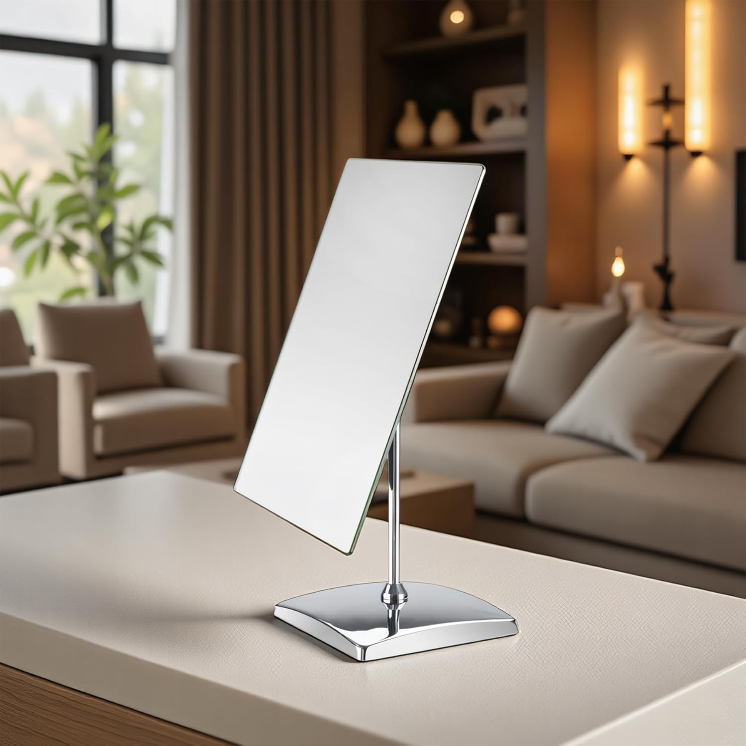 1X Rectangular Makeup Mirror, 18X25Cm Metal Desk Mirror, Table Mirror with Stand, Vanity Mirror for Counter, Bedroom, Bathroom, Dorm