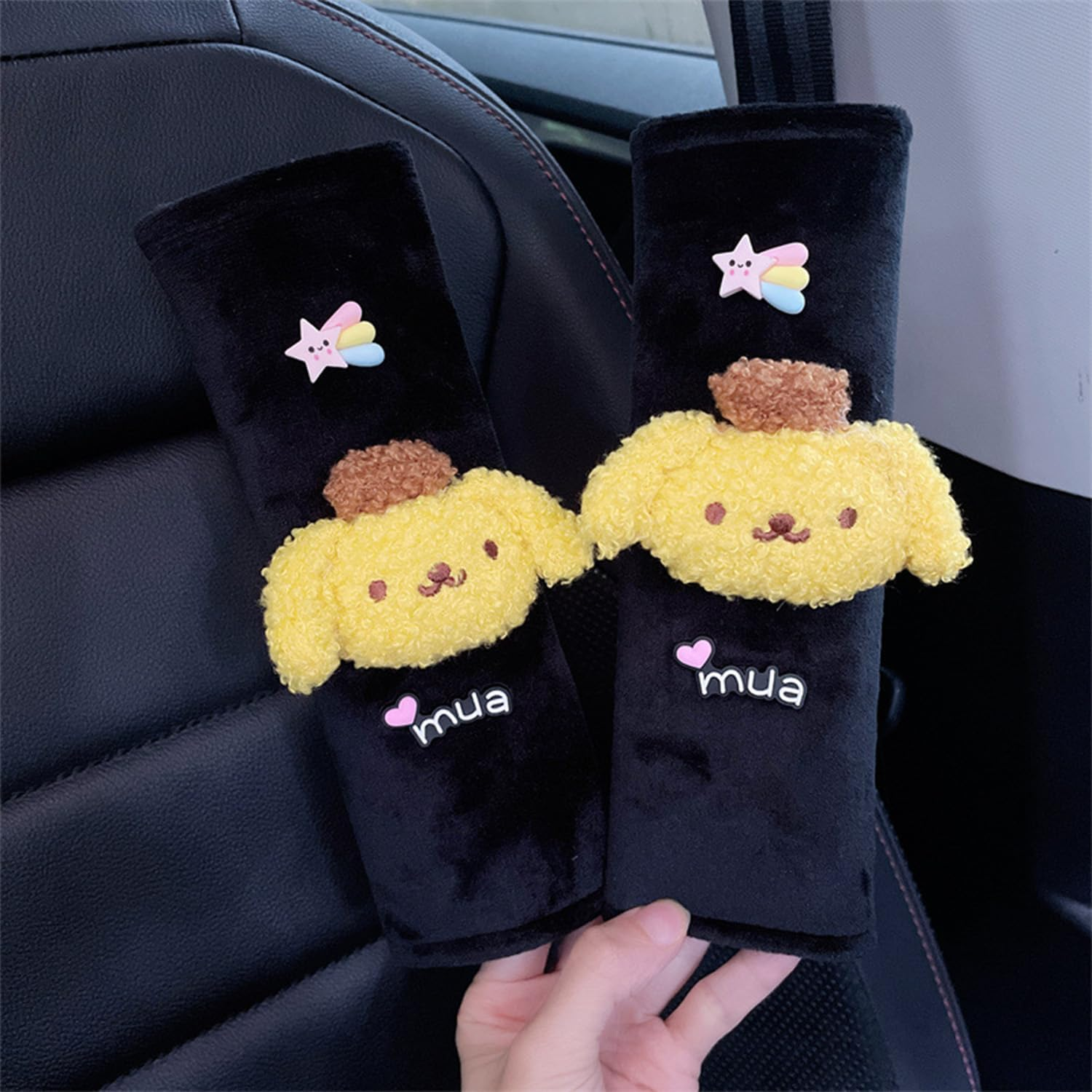 Kawaii Car Seat Belt Strap Cover, Cute 2 Pieces Set Anime Seat Strap Neck Protector Car Decorations for Women
