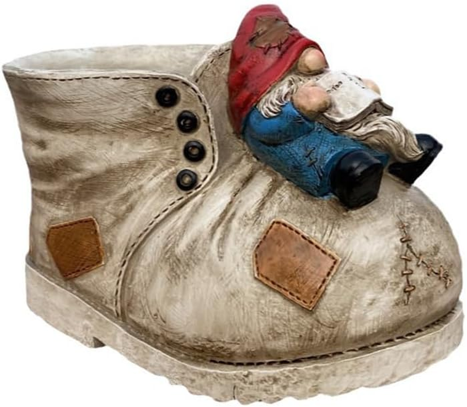 Creative Dwarf Garden Statue Gnome Resin Sculpture Creative Boot Shaped Succulent Planter Hand-Painted Decor Plant Pot for Garden & Succulent Planting
