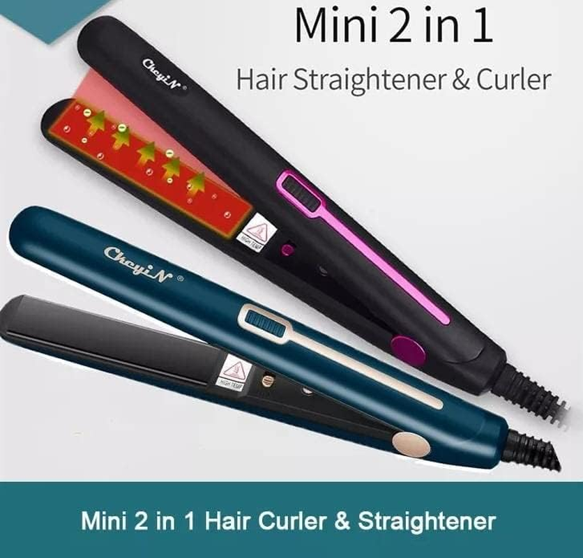 Mini Hair Straightener 2 in One Portable Hair Curler Flat Iron (Greenish Blue) image number 3